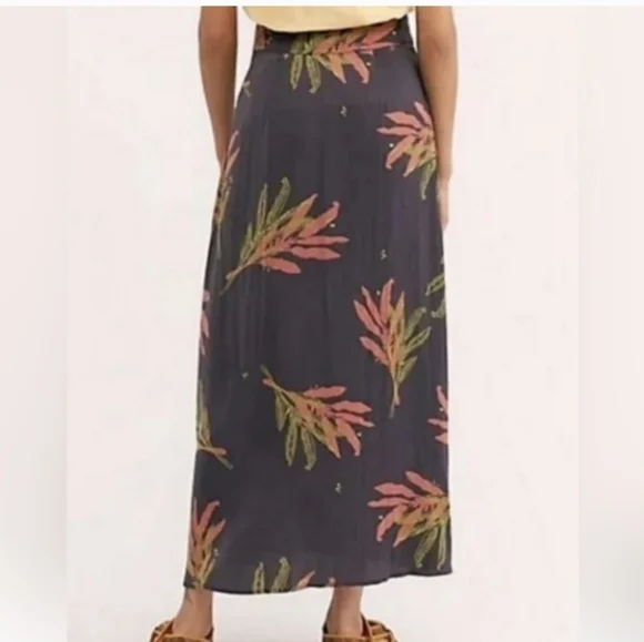 Free People Sammy Boho Western Floral Buttoned Open Front Maxi Skirt Gray Sz 0 - Picture 2 of 9